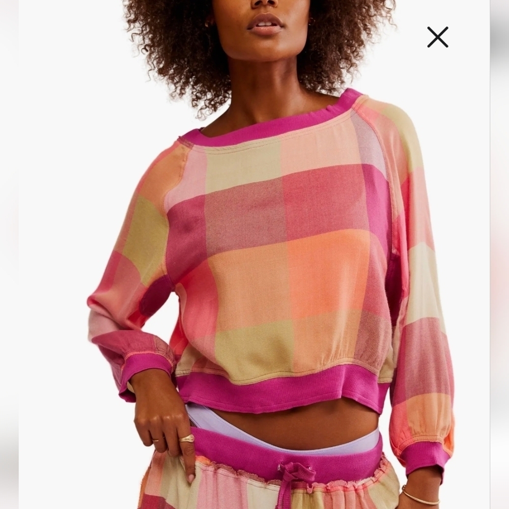 Free People Sugar Cookie Flannel Pajama Sweatshirt. Color: Warm Combo. Size Medi